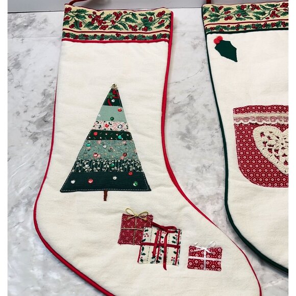 Handmade Christmas Stockings Set Embroidered Holiday Decor Tree Gifts Heart - Picture 3 of 11